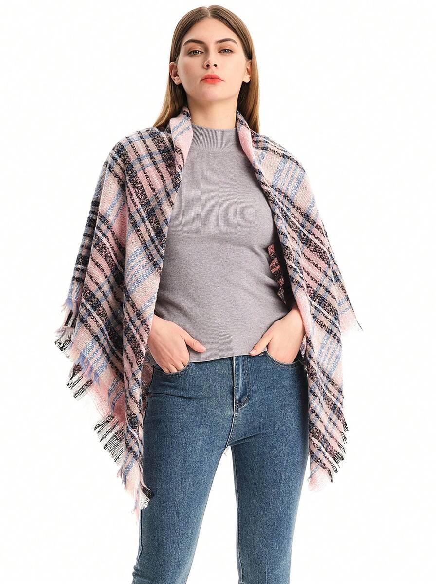 Mùa thu và mùa đông mới Châu Âu và Mỹ khăn choàng mới cổ mùa thu và mùa đông lớn khăn choàng tam giác kẻ caro - Nhiều màu - Xem 1