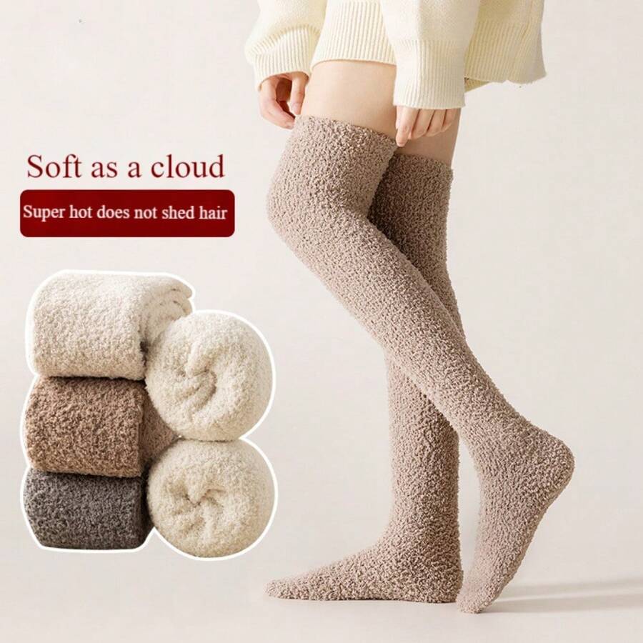 1 Đôi tất cao đến đùi lót nhiệt giữ ấm cho nữ, tất cao đến đầu gối, tất giữ ấm chân cho mùa đông - Nhiều màu - Xem 1