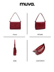 MUVA 秋冬女士红色通勤手提包，大容量单肩包，真皮斜挎包，信封翻盖，可调节肩带，轻便，优质，百搭红色 - 紅色 - 查看 11