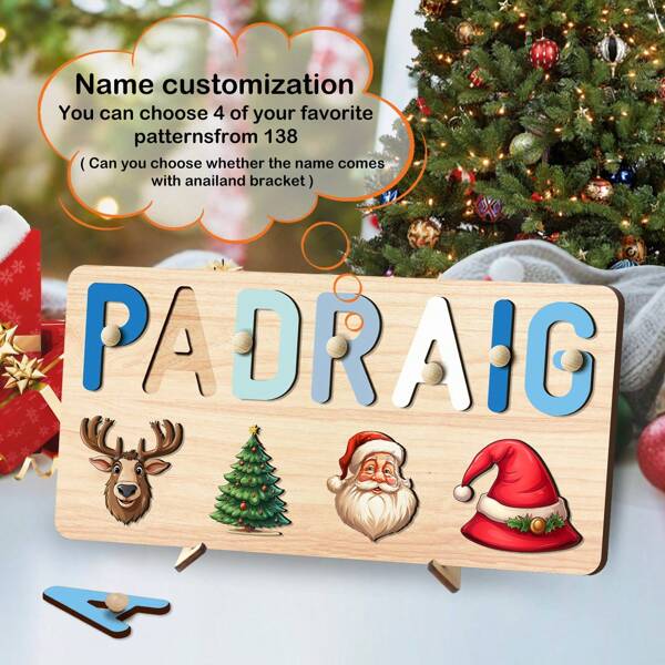 Holz-Buchstaben-Puzzle, Weihnachtspuzzle-Geschenke, Lernspielzeug für Babyjungen oder Baby Mädchen, Namens-Puzzle, Weihnachtsgeschenke, 3D-Buchstaben-Puzzle-Spielzeug, Halloween Holzpuzzle für Kleinkinder, personalisiertes Namens-Puzzle, individualisiertes Holzpuzzle-Spielzeug, Holzpuzzle, Erste-Geburtstags-Geschenke, Jahrestags-Geschenk, Geburtstagsgeschenk, personalisierte Geschenke, Bauklotz-Geschenkset (mit Stiften und Ständer)
