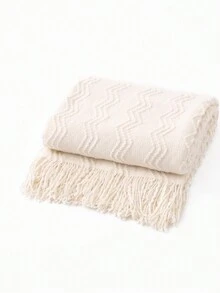 1 chiếc chăn đan, thích hợp cho điều hòa không khí văn phòng, ngủ trưa, ghế sofa, xe hơi, dã ngoại - Khăn quàng ba cong màu be - Xem 5