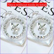 70 piezas Kit de joyería de dientes con piedras de imitación autoadhesivas: gemas de mariposa para dientes, piedras de imitación de fondo plano, diamantes redondos, decoración brillante para dientes, fácil de colocar y quitar, accesorios de cristal, gótica Y2K para Halloween, incluye herramienta y pegamento