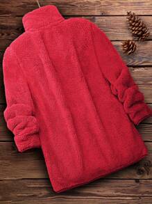 情人节时尚大码女式拉链毛绒外套（冬装） - 紅色 - 查看 2