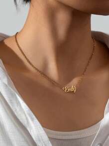1 Piece Of New DIY Custom Hollow Letter Necklace,  Bracelet, Earring Set, 18k Gold Plated Stainless Steel Jewelry Set, Including High-End Exquisite Gift Box, For Friends, Family, Loved Ones, Father's Day, Holiday Gifts - Gold - View 3