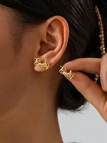 1 Piece Of New DIY Custom Hollow Letter Necklace,  Bracelet, Earring Set, 18k Gold Plated Stainless Steel Jewelry Set, Including High-End Exquisite Gift Box, For Friends, Family, Loved Ones, Father's Day, Holiday Gifts - Gold - View 4