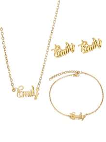 1 Piece Of New DIY Custom Hollow Letter Necklace,  Bracelet, Earring Set, 18k Gold Plated Stainless Steel Jewelry Set, Including High-End Exquisite Gift Box, For Friends, Family, Loved Ones, Father's Day, Holiday Gifts - Gold - View 8