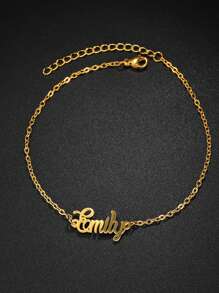 1 Piece Of New DIY Custom Hollow Letter Necklace,  Bracelet, Earring Set, 18k Gold Plated Stainless Steel Jewelry Set, Including High-End Exquisite Gift Box, For Friends, Family, Loved Ones, Father's Day, Holiday Gifts - Gold - View 6