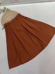 Midi Skirt With Belt And Pocket - Camel - View 4