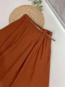 Midi Skirt With Belt And Pocket - Camel - View 2