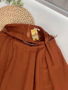 Midi Skirt With Belt And Pocket - Camel - View 3