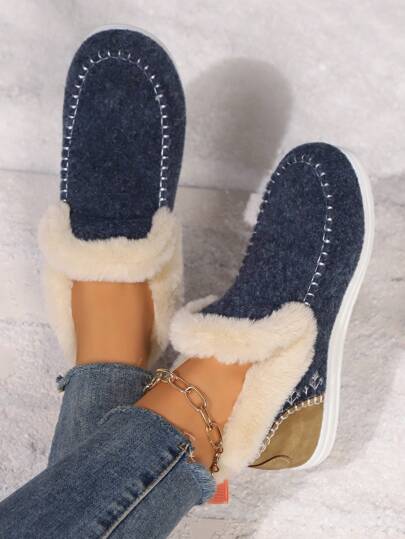 Women's Fashionable Casual Thick Warm Non-Slip Snow Boots, Comfortable Flat Short Boots, Versatile, Cozy, Suitable For Autumn/Winter, EU/US Style Faux Thermal Lined High-Top Warm Shoes