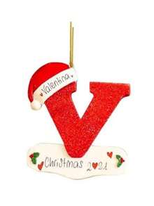 1 pieza Adorno de Navidad de acrílico en forma de letra, Decoración navideña para el árbol de Navidad "Feliz Navidad", Adornos de letra manuscrita del alfabeto de 26 letras para decorar el árbol de Navidad, Regalos de Navidad Feliz Año Nuevo 2025, Navidad - Rojo y blanco - Ver 30