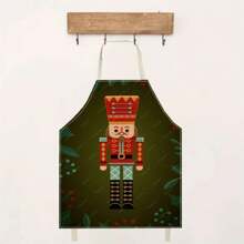 1 chiếc tạp dề vải lanh họa tiết 3D hình chú chim kẹp hạt dẻ mừng Giáng sinh vui vẻ dành cho người nấu ăn tại nhà, mặc nhà bếp và những người đam mê nấu ăn - Nhiều màu - Xem 3