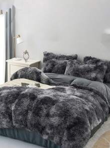 Juego de ropa de cama de 3 piezas de peluche de visón gris oscuro, suave y cómodo para el dormitorio o la habitación de invitados - Gris Oscuro - Ver 9