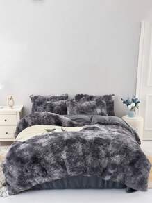 Juego de ropa de cama de 3 piezas de peluche de visón gris oscuro, suave y cómodo para el dormitorio o la habitación de invitados - Gris Oscuro - Ver 5