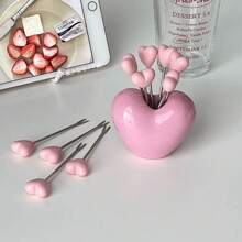 Set de 5 tenedores de fruta, tenedores de ensalada en forma de corazón rosa de acero inoxidable, tenedores creativos para pastel, postre, pinchos de comida dulce, suministros para bodas y fiestas, regalos navideños, útiles escolares