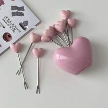Set de 5 tenedores de fruta, tenedores de ensalada en forma de corazón rosa de acero inoxidable, tenedores creativos para pastel, postre, pinchos de comida dulce, suministros para bodas y fiestas, regalos navideños, útiles escolares