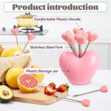 Set de 5 tenedores de fruta, tenedores de ensalada en forma de corazón rosa de acero inoxidable, tenedores creativos para pastel, postre, pinchos de comida dulce, suministros para bodas y fiestas, regalos navideños, útiles escolares