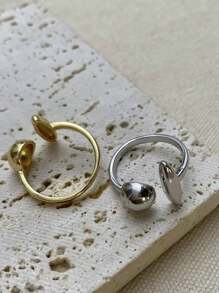 Abstract Oval Ball Ring Thin Smooth High Fusion Adjustable 18K Gold Plated 925 Silver - Gold - View 1