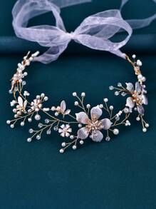 Elegant Bride Alloy Flower Headband, Women Wedding Party Hair Accessories For Photo Shoot