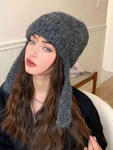 1 件冬季女士纯色无檐便帽，名人风格，大尺寸，高品质，适合日常穿着、聚会和购物 - 彩色 - 查看 3