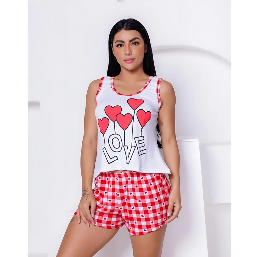 Women's Tank Top Pajamas In Very Comfortable Printed Suede - 白色 - 查看 1