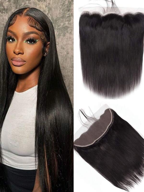 13x4 Lace Frontal Closure Straight Human Hair Ear To Ear Transparent Lace Frontal Closure Free Part Brazilian Straight Hair Extensions 150% Density Lace Frontal Human Hair Pre Plucked With Baby Hair