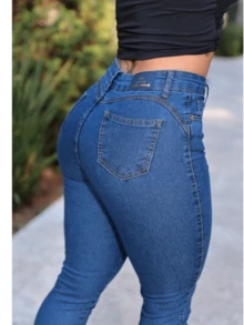 Women's Skinny High Waist Lycra Butt Lift Jeans - 藍色 - 查看 4