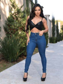 Women's Skinny High Waist Lycra Butt Lift Jeans - 藍色 - 查看 2