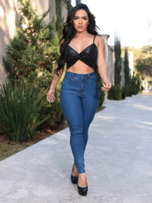 Women's Skinny High Waist Lycra Butt Lift Jeans - 藍色 - 查看 6