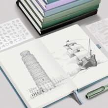 Jurnal pentru caiet necompletat - 320 de pagini, hârtie groasă de 100 g/m², legare din piele artificială A5, caiet de schițe pentru desen, pictură și artă, necăptată, bloc de schițe simplu, pentru bărbați și femei, scris de lucru, 5,75 x 8,38