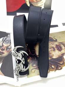 1 条复古美式女士腰带，黑色恶魔翼和心形铆钉扣，可翻转，适合日常和节日秋季、秋季、万圣节 - 粉紅色豹紋 - 查看 9