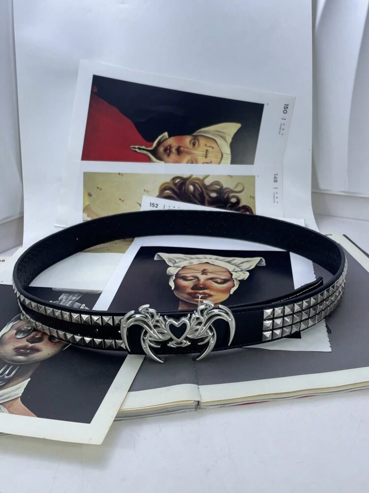 1pc Vintage Style Women's Double-Sided Belt With Devil Wing & Heart Shape Buckle, Suitable For Casual Or Holiday Wear Valentine's Day Valentines Summer, School Fall, Autumn, Halloween - Black - View 4