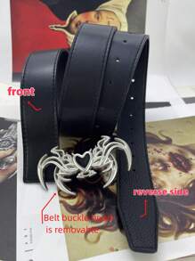 1 条复古美式女士腰带，黑色恶魔翼和心形铆钉扣，可翻转，适合日常和节日秋季、秋季、万圣节 - 粉紅色豹紋 - 查看 3