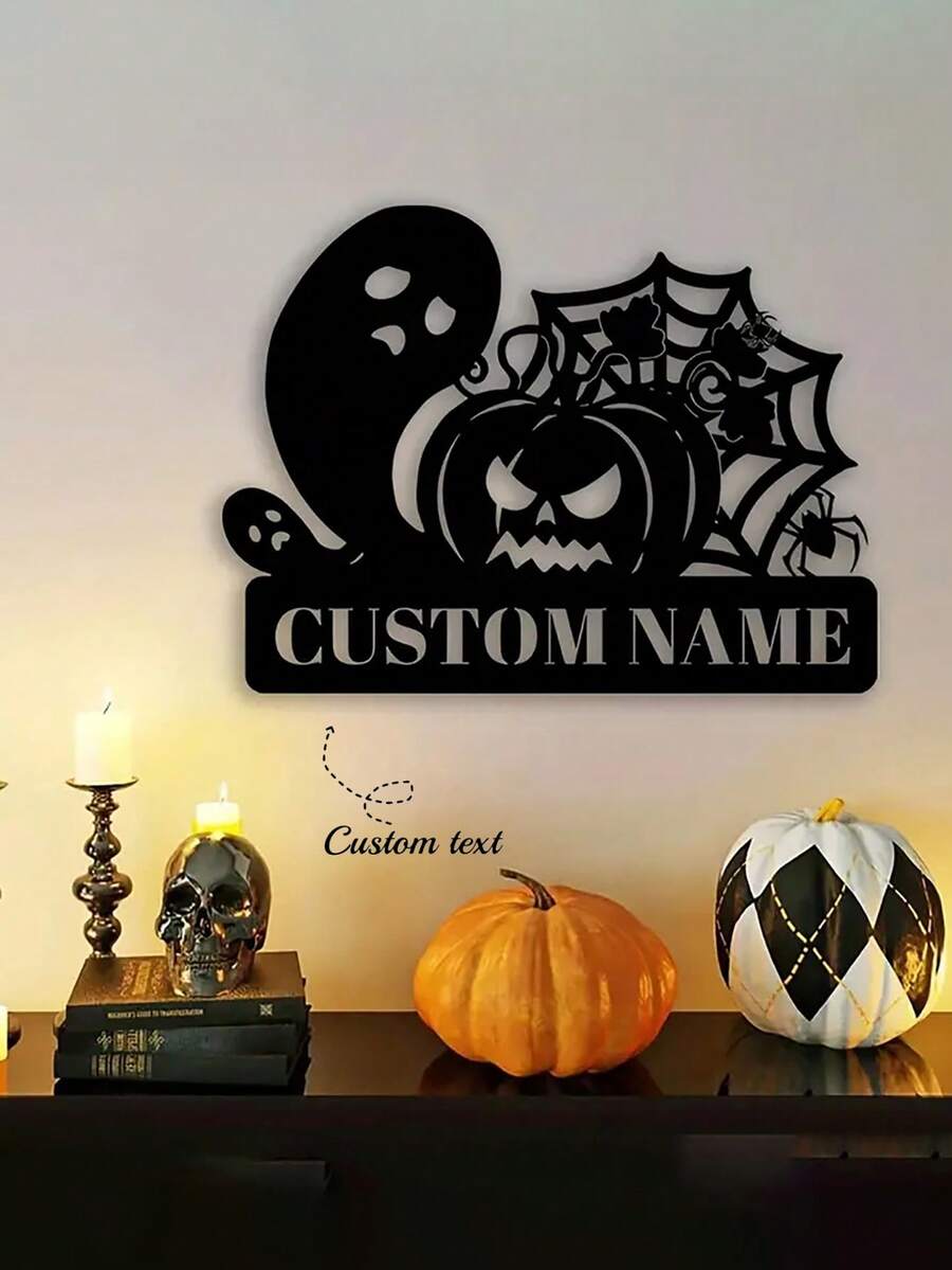 An Iron Horror Halloween Wall Decor With Customized Name Logo For Spooky Bats And Pumpkins, Perfect For Family Gatherings Or Outdoor Welcoming, Made Of Featherless Iron Material Wall Hangers Gifts Birthday Graduation