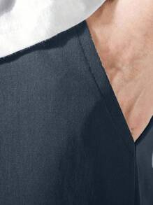 Tween Boy Fashion Casual Drawstring Waist Cargo Pants - Navy Blue - View 2