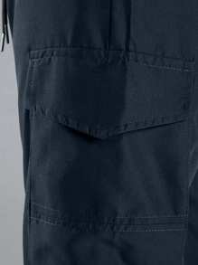 Tween Boy Fashion Casual Drawstring Waist Cargo Pants - Navy Blue - View 3