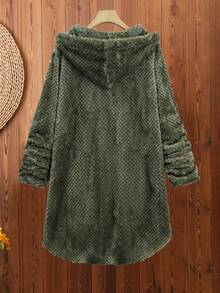 大码女士时尚纯色连帽保暖外套，冬季