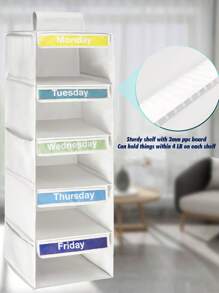 1pc 5-Shelf Weekly Hanging Closet Organizer For Kids Grey White Closet Organizer Clothes Storage Organizer For Toddler Girls Boys Days Of The Week Clothes Organizer Hanging Cube Organizer For Daily Activity Baby Room Storage Love Valentine - Multicolor - View 7