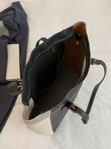 时尚大容量多口袋单肩手提包，32*12*28厘米休闲女士大号手提包可容纳笔记本电脑，简约时尚，适合休闲和度假 - 彩色 - 查看 6