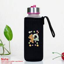 Capa para Garrafa de Água Isolada 550ml Copo de Vidro Universal Portátil Anti Escaldante Corda de Elevação Água Café Leite CháFrio Capa de Copo Isolante Mão a Mão com Elevação Anti Escaldante Canudo Espessado Organizador Externo Viagem Moda Carta Impressa Série