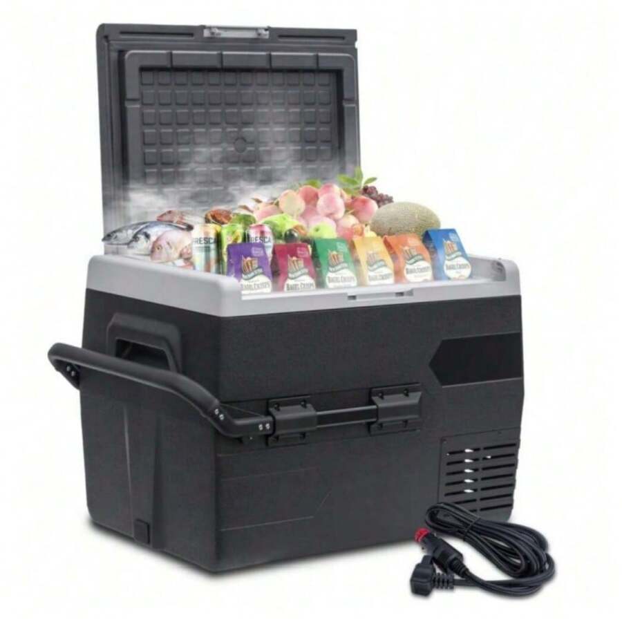 Smad 50L Car Refrigerator 12/24 D C Portable Refreigerator 2 Way Lid Opening Car Fridge With Removeble Basket Wheels Led Lighting -4℉-68℉ For Camping RV Travel And Home - US B Type Plug(110-127V) - View 1