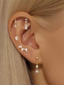 1Pc Asymmetrische Zirkonia Hanger 925 Sterling Zilveren Mini Oorbel Voor Vrouwen Zoete Stijl Geperforeerde Ketting Met Stud Oorbel Geschikt Voor Bruiloft Bruidssieraden