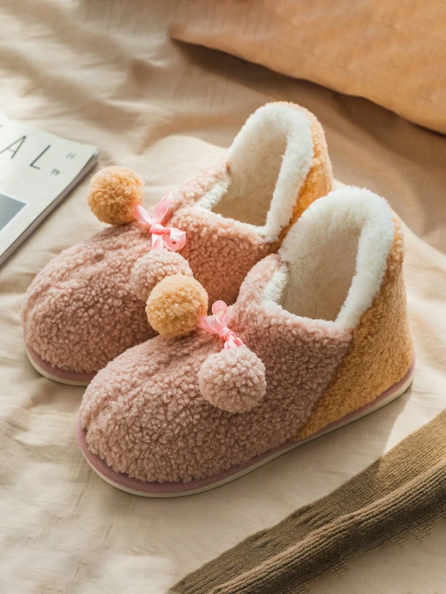 Dép đi trong nhà mùa đông lót nhung ấm áp cổ cao cho nam và nữ, giày đi trong nhà đế dày mùa đông - Hồng - Xem 1