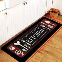 1/3 件圣诞厨房地毯、圣诞树和小矮人设计黑色厨房垫、适合节日派对的低调地垫、圣诞快乐厨房家居装饰 - 黑色 - 查看 3