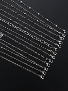 13pcs/Set Minimalist Heart, Butterfly, Star, Moon & Stripe Faux Pearl & Rhinestone Necklaces Set For Women, Suitable For Date, Vacation & Daily Wear (Random Pearl Quantity) - Silver - View 7