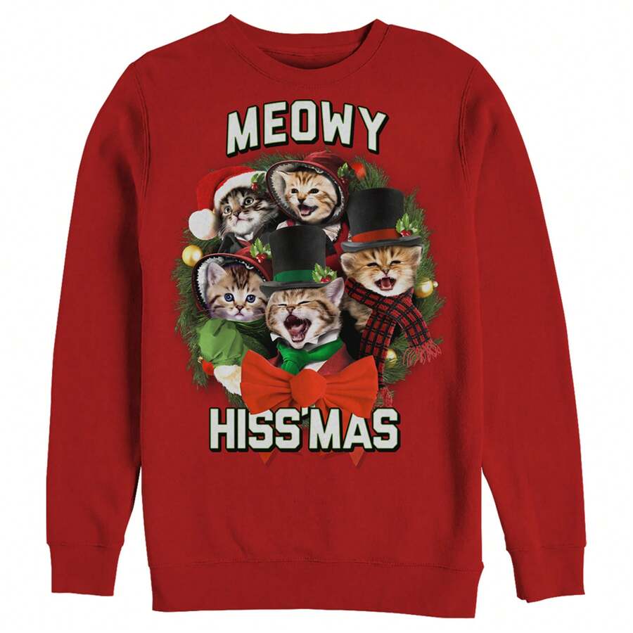 Men's Lost Gods Meowy Hissmas Sweatshirt - Red - View 1