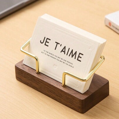 1pc Card Storage Business Card Holder Simple Tabletop Shelf Beech Wood Cards Display Stand Walnut Wood Metal Wooden Card Holder Home Office Supply