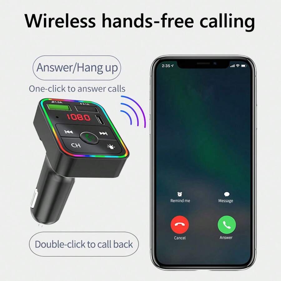 Car Charger FM Transmitter Wireless Handsfree Calling Car Kit Support