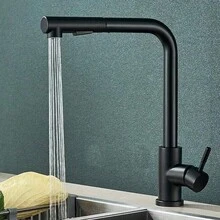 Modern Kitchen Mixer Pull-Out Sprayer Single Handle Sink Mixer - Black - View 2